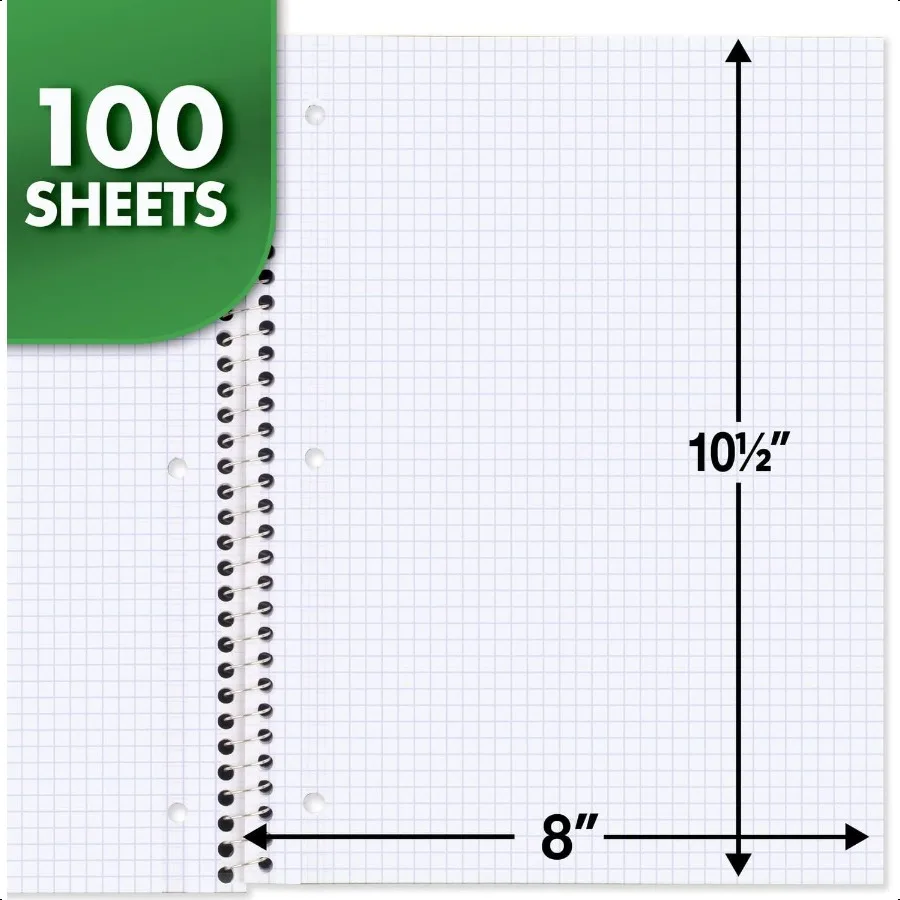 Spiral Notebook 1 Subject Graph Ruled Paper 71 2 x 101 2 100 Sheets Green 05676AC5