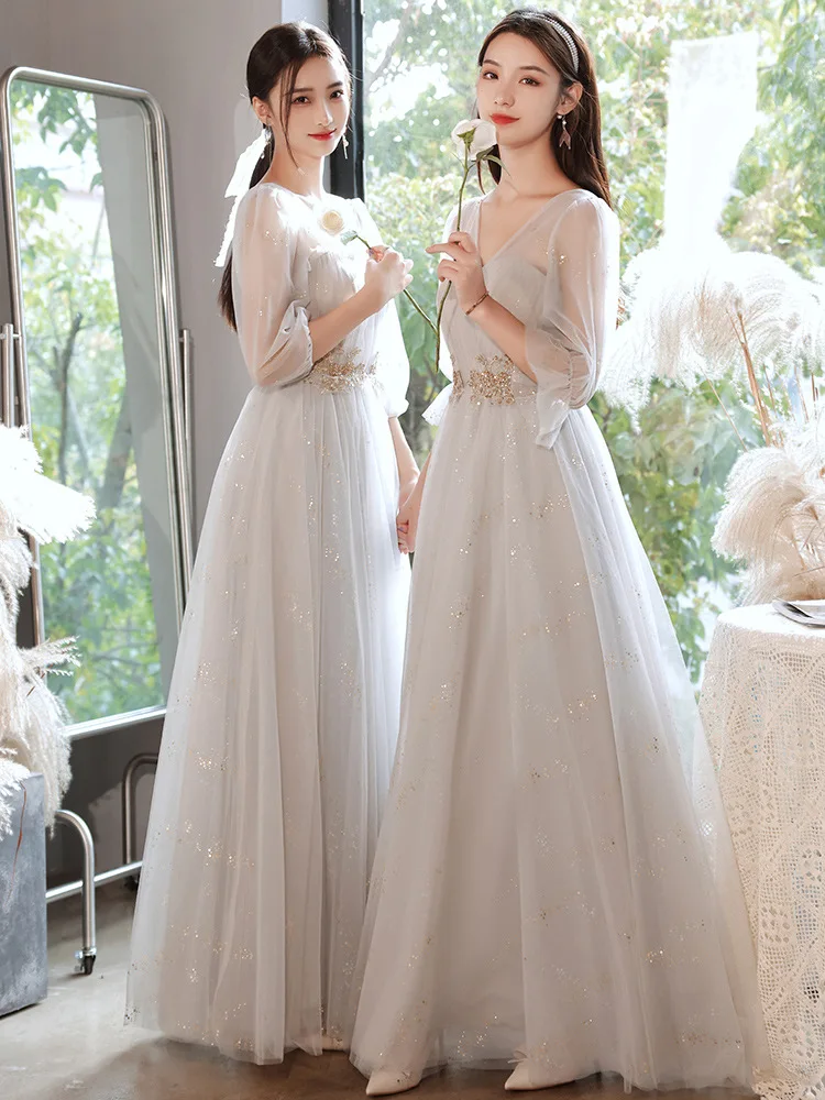 Long Bridesmaid Dress 2023 New Women Temperament Tulle Slim A-line Graduation Gown Simple Wedding Prom Sisters Group Dresses