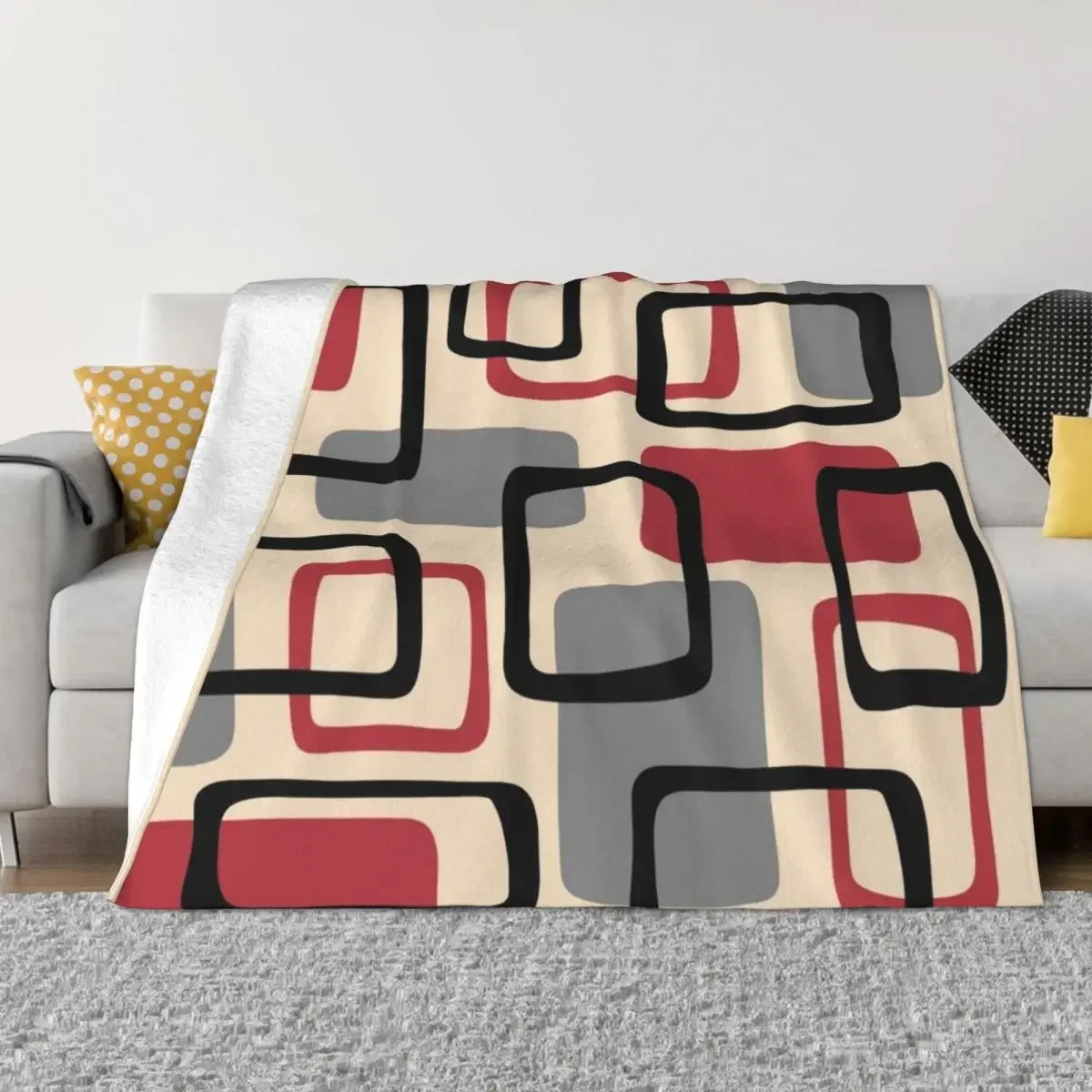 Colorful Mid Century Modern Abstract Squares Pattern 129 Throw Blanket Retros Flannel sofa bed Vintage Soft Beds Blankets