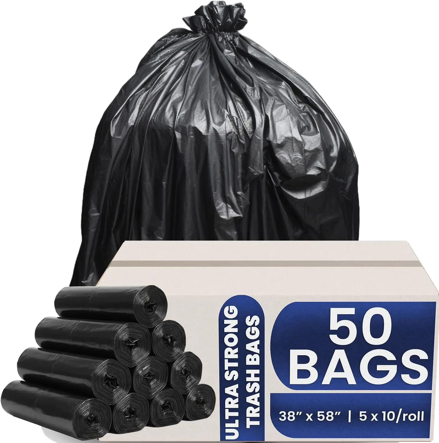 

Ultra-Strong Black Trash Bags 38x58 Inches, Heavy Duty 2 Mils, 50 Count – Large Leak-Proof & Tear-Resistant Garbage Bag