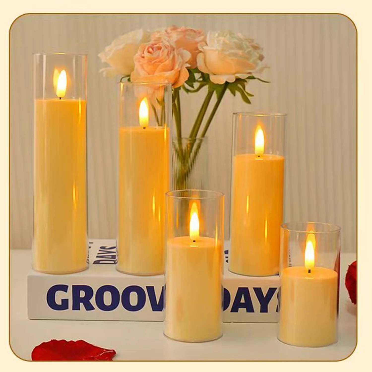5pcs Acrylic Flameless Flickering LED Candles with Remote Control and Timer, Battery Operated LED Candle