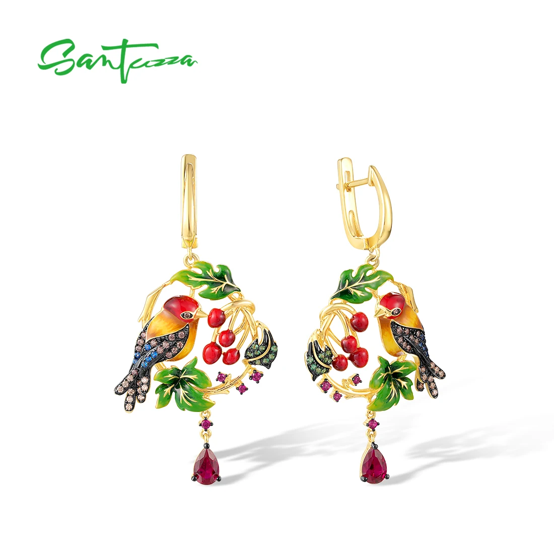 SANTUZZA Silver Earrings For Women Pure 925 Sterling Silver Colorful Sparkling Stones Enamel Earrings Elegant Fine Jewelry