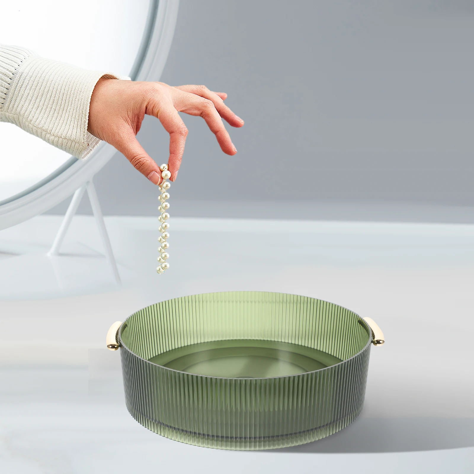 

Green Rotating Storage Tray Kitchen Bathroom Round Makeup ganizer Plastic Condiment Holder Seasoning Sundries Keeper
