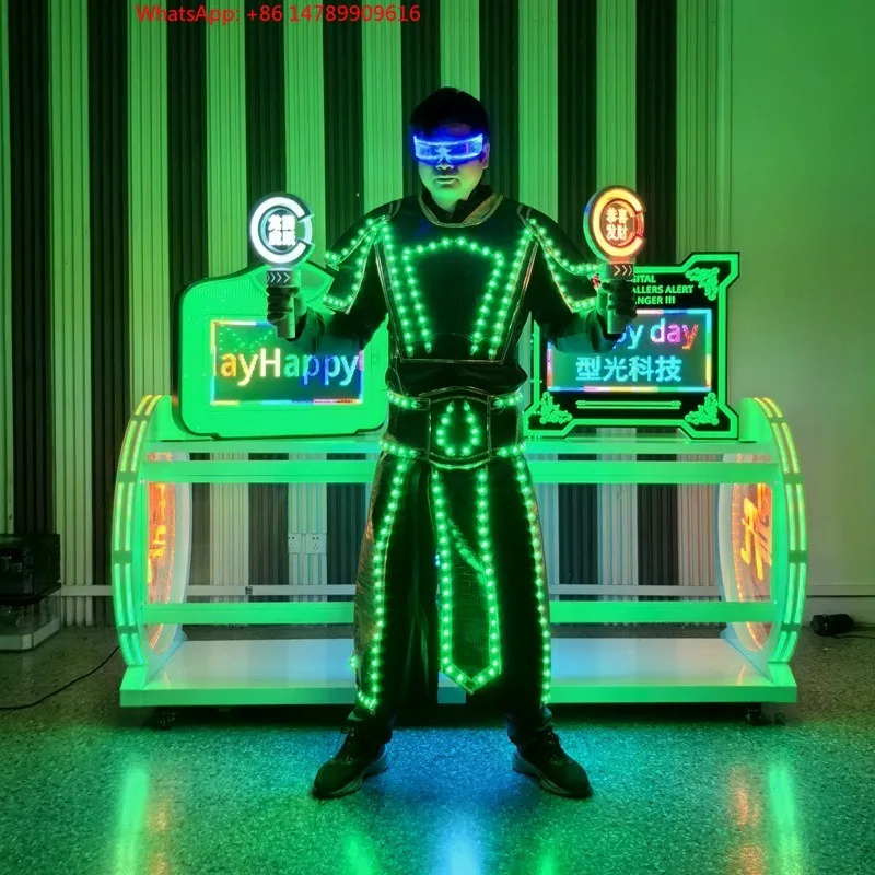 Disfraz de Robot Luminoso LED con Cambio de Color Completo, Traje de Robot LED Luminoso para Baile, Vestido de Robot Luminoso para Escenario y Fiesta