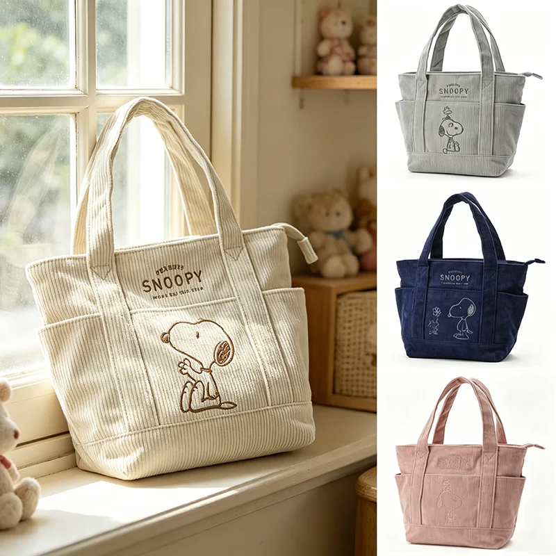 

Snoopy Corduroy Tote Bag Embroidered Large Capacity Handbag Casual Minimalist Shoulder Bag Autumn Winter Daily Commute Gifts
