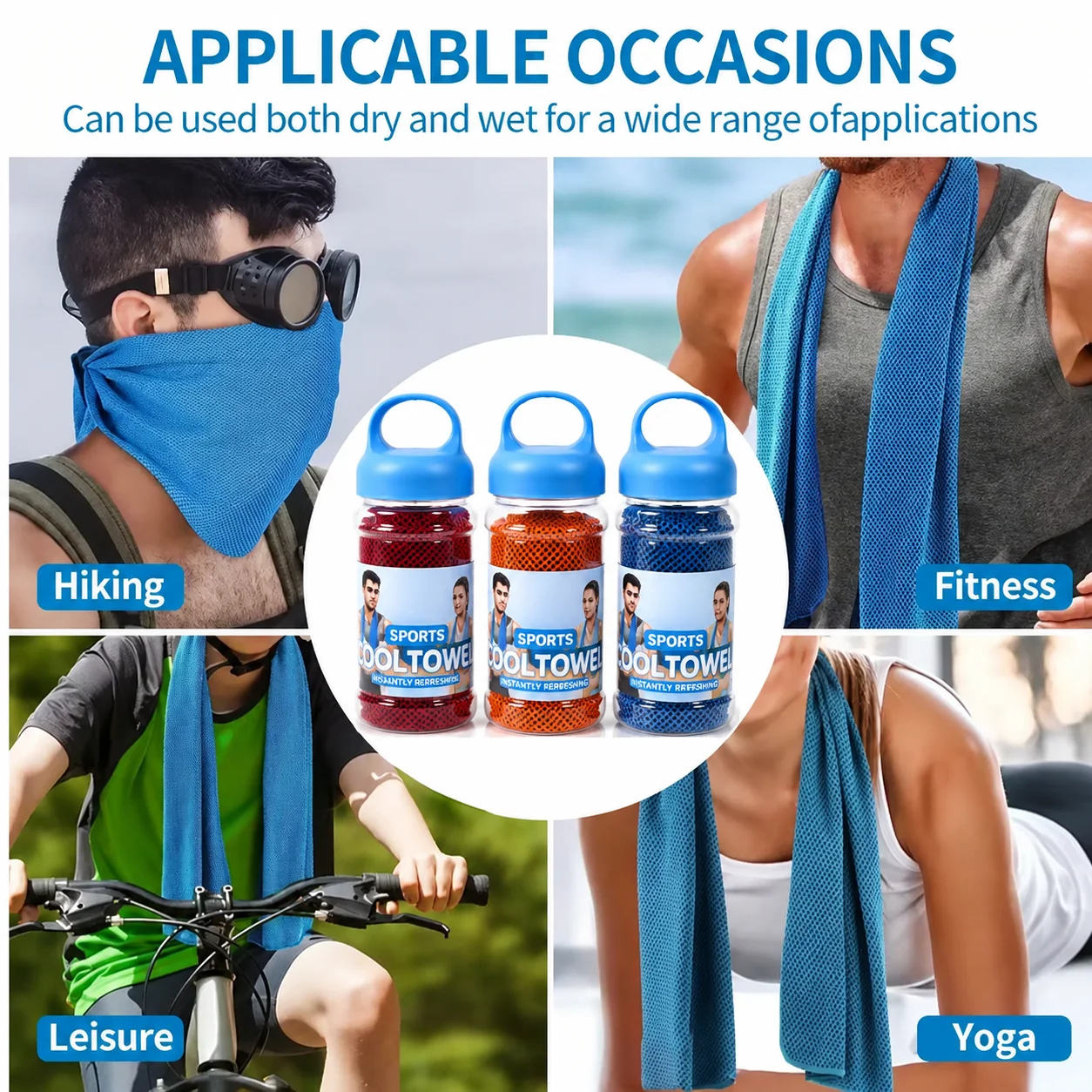 30x80cm Cooling Sports Towel with PE Bottle Quick Dry Instant Cooling Sweat Absorbent for Gym Running Fitness Yoga Outdoor