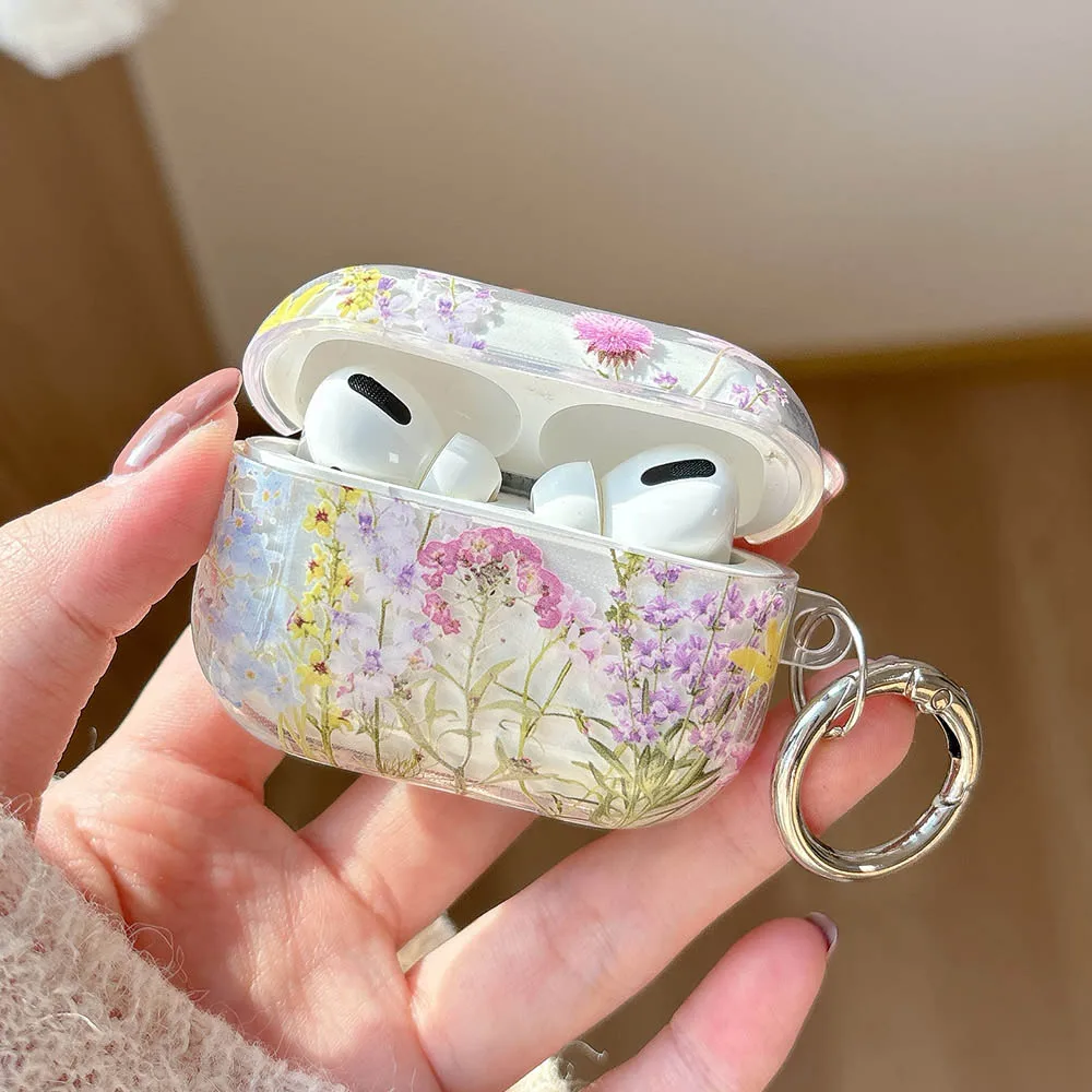 Retro Oil Painting Flower With Fall Protection Keychain Gloss Soft Earphone Cover Case For Airpods Pro 3 Airpods 1 2 3 4 Pro 2
