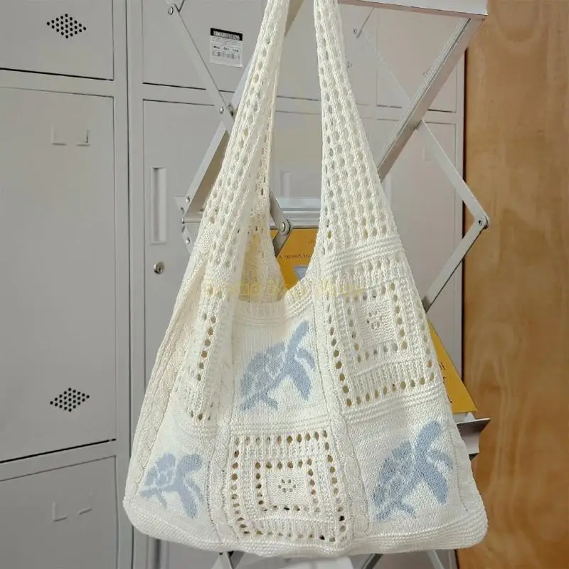 

X90d Crochet Toted Bag для женщин летняя сетчатая пляжная сумка эстетическая хиппи вязаные бродяги сумки жены на плечах сумочки