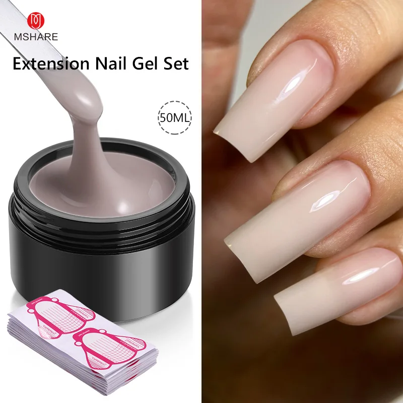 MSHARE 50ML Selbst Nivellierung Verlängerung Nagel Gel Set UV Led Bau Gel Für Maniküre Verlängern Französisch Nail art Bauen nagel