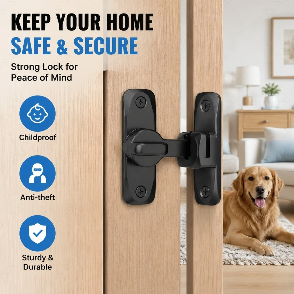 

Degree Flip Door Bolt Lock Zinc Alloy Sliding Latch Hardware for Home Security Small Gate Anti-Theft Lock Installation Use