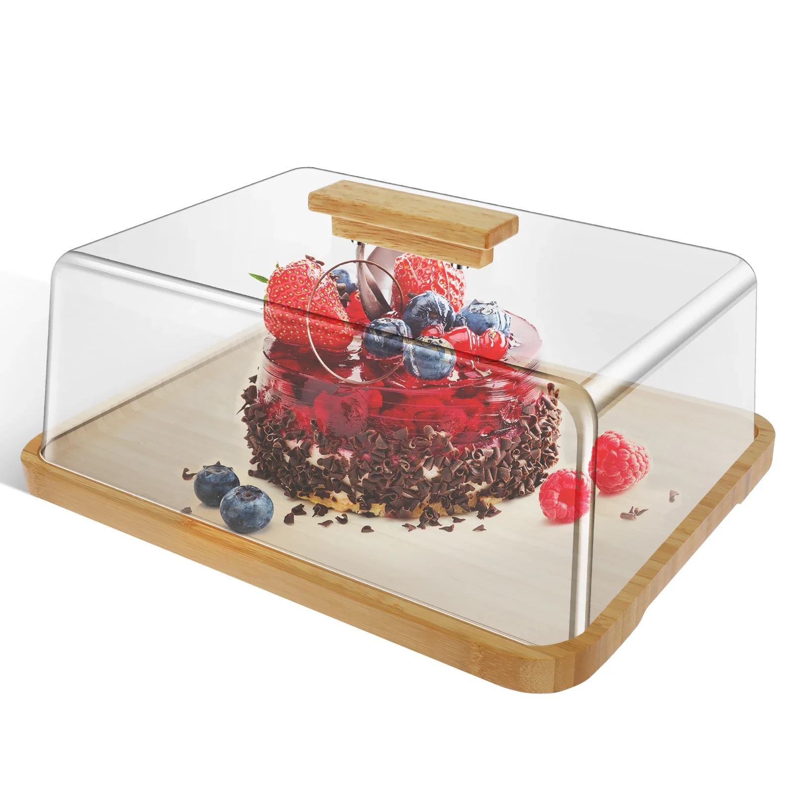 

Wood Cake Stand Transparent Cake Tray with Dust Cover Rectangular Tray Lightweight and Easy to Hold Easy to Clean Smooth Surface