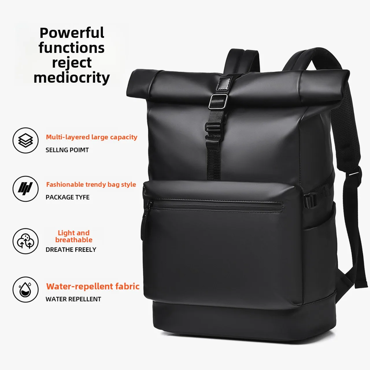 Europe and United States new backpack expandable roll top leisure computer bag waterproof wear-resistant commuter student bag.