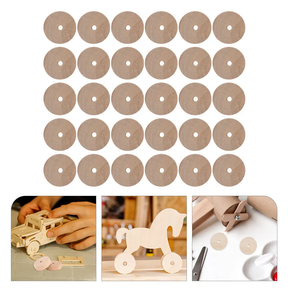

30Pcs Car Wheel Parts Small Wood Wheels DIY Crafts Art Supplies Miniature Wooden Wheels for Painting and Ornaments