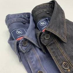 May Khaki denim shirt men's cotton heavy wash tooling Heavy motorcycle denim loose shirt