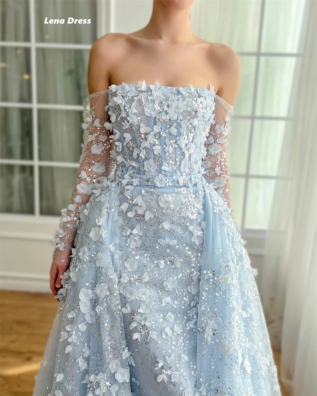 Lena Line A robes de soirée élégantes pour mariage femme sur mesure robe de soirée pour femmes de luxe 2025 épaules dénudées fleur dentelle bal