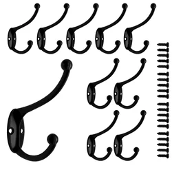10 pcs Bathroom Bedroom Coat Single Hook Towel Hanger Holder Black Wall Clothes hook Wall Mounted Dual Coat hook Rack
