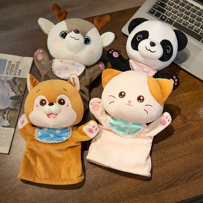25CM Gevulde Pluche Dieren Speelgoed Hand Vinger Verhaal Marionet Kawaii Poppen Educatief Speelgoed Kat Herten Panda Shiba Inu Verjaardagscadeau