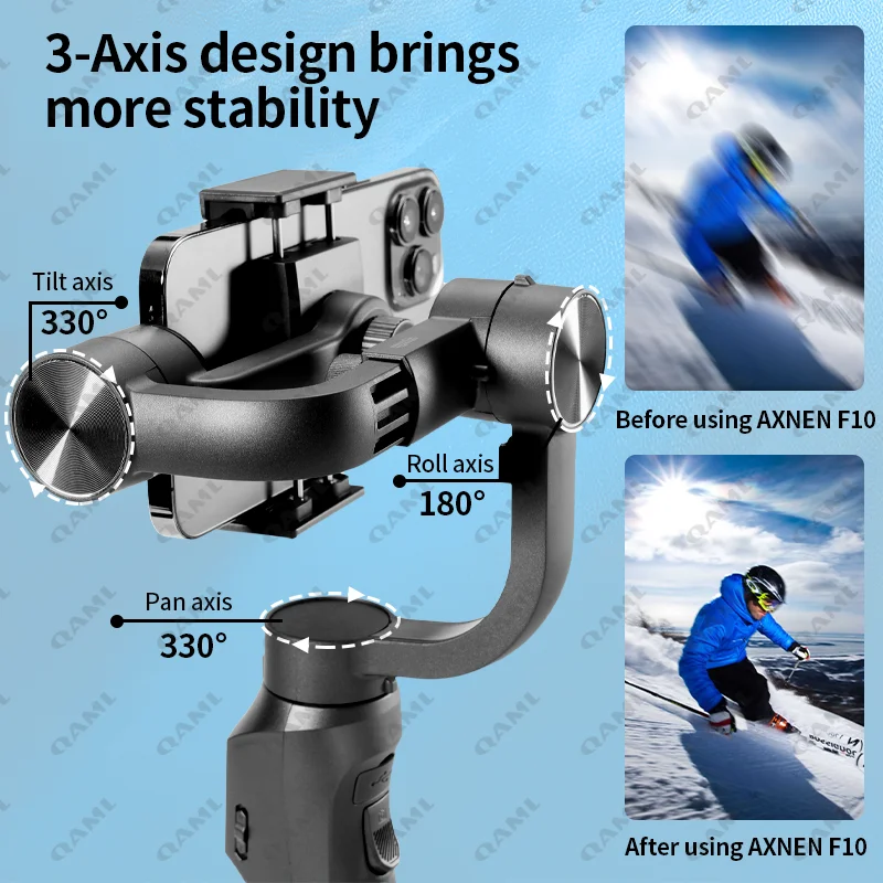 F10 3-Axis Handheld Gimbal Smartphone Stabilizer Cellphone Selfie Stick for Android iPhone Phone Vlog Anti Shake Video Recording