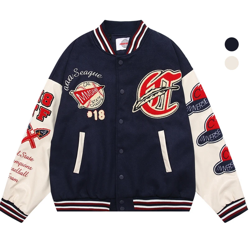 

Patchwork Varsity Jackets Letter Embroidery PU Baseball Jacket Men Hip Hop Streetwear College Harajuku Oversized Bomber Coats