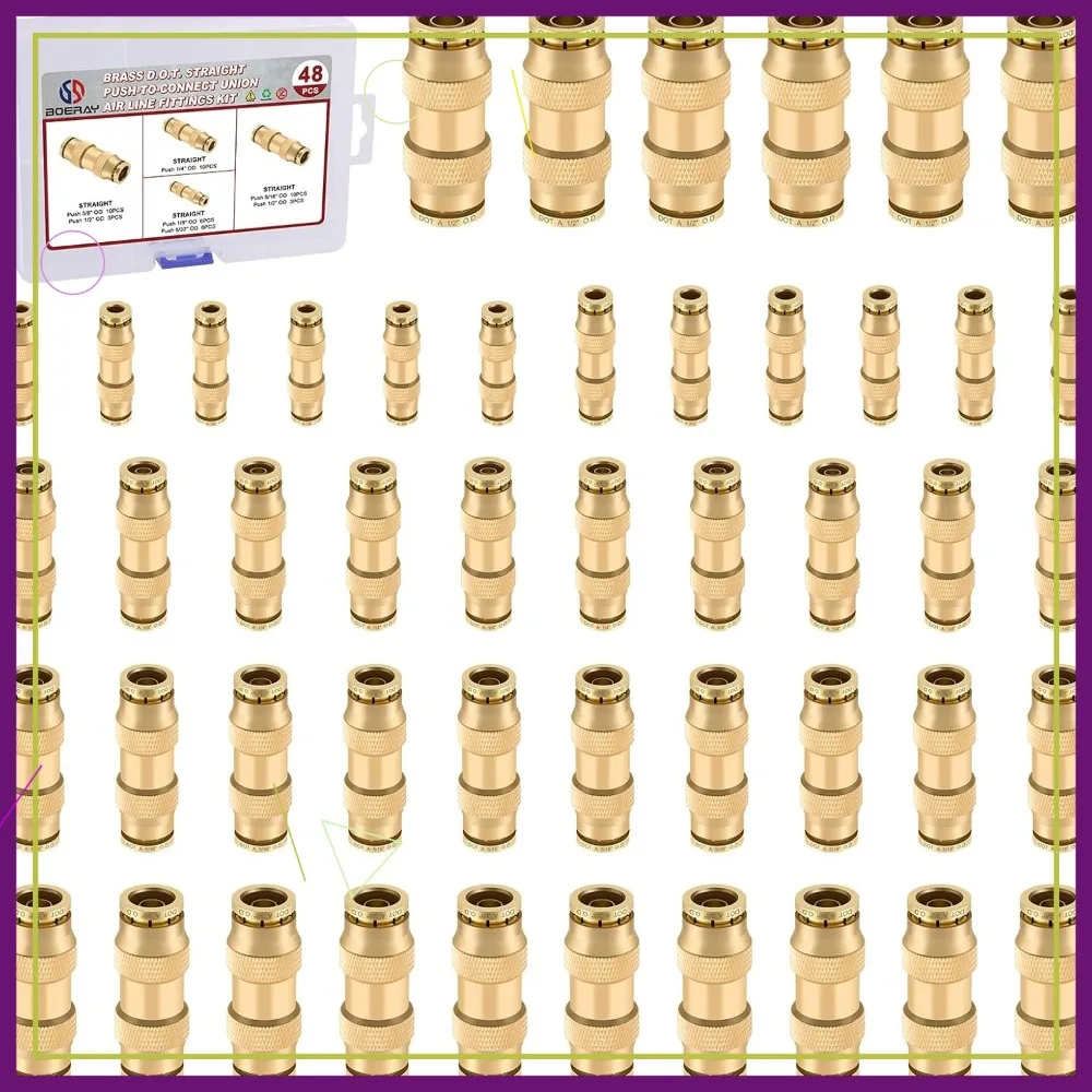 

48pcs Brass Push to Connect Air Fittings Straight Union 1/4" 3/8" 5/16" 5/32" 1/8" 1/2" Tube Fittings