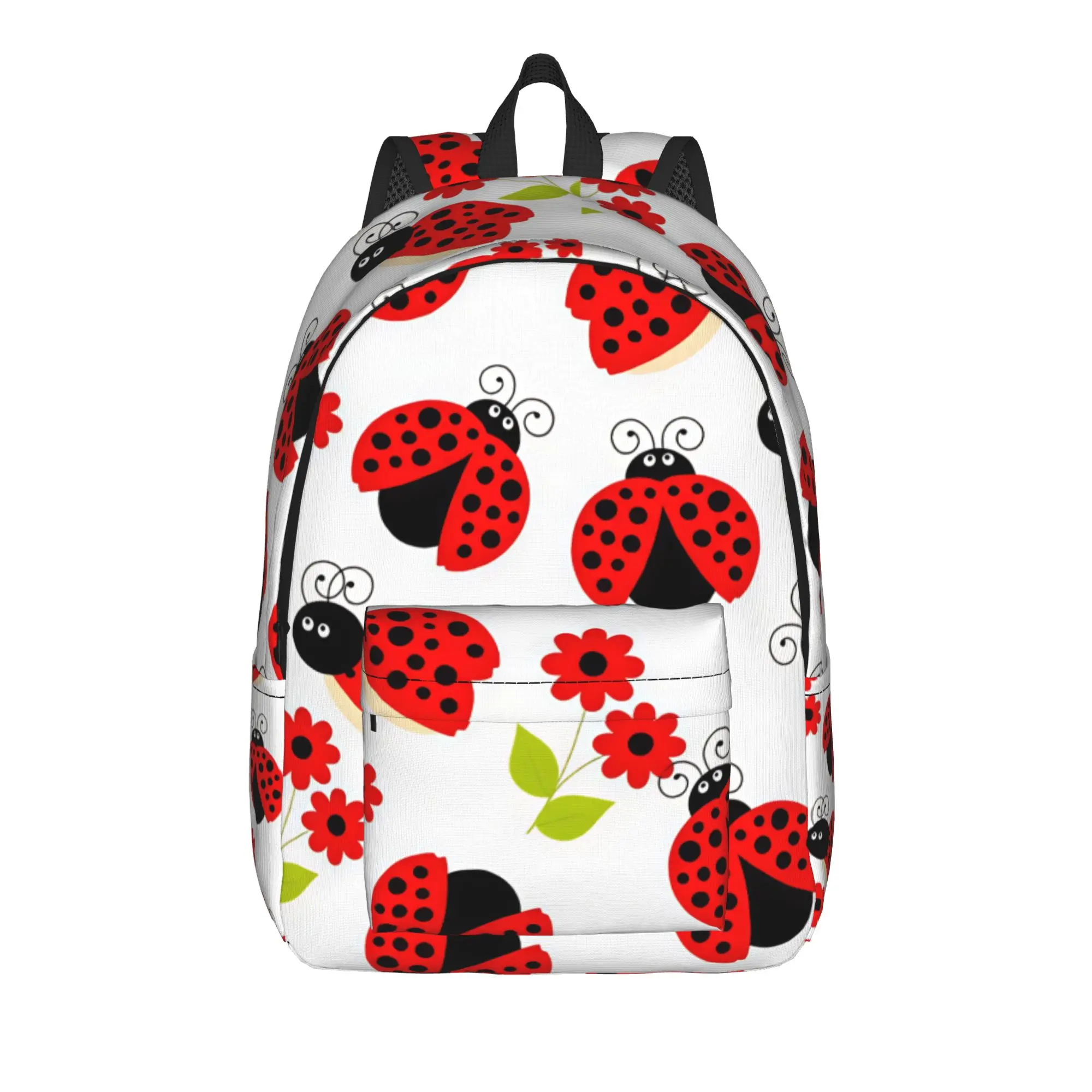 Ladybug Red Floral Backpack  Cycling Backpacks Female Kawaii School Bags Colorful Pattern Rucksack