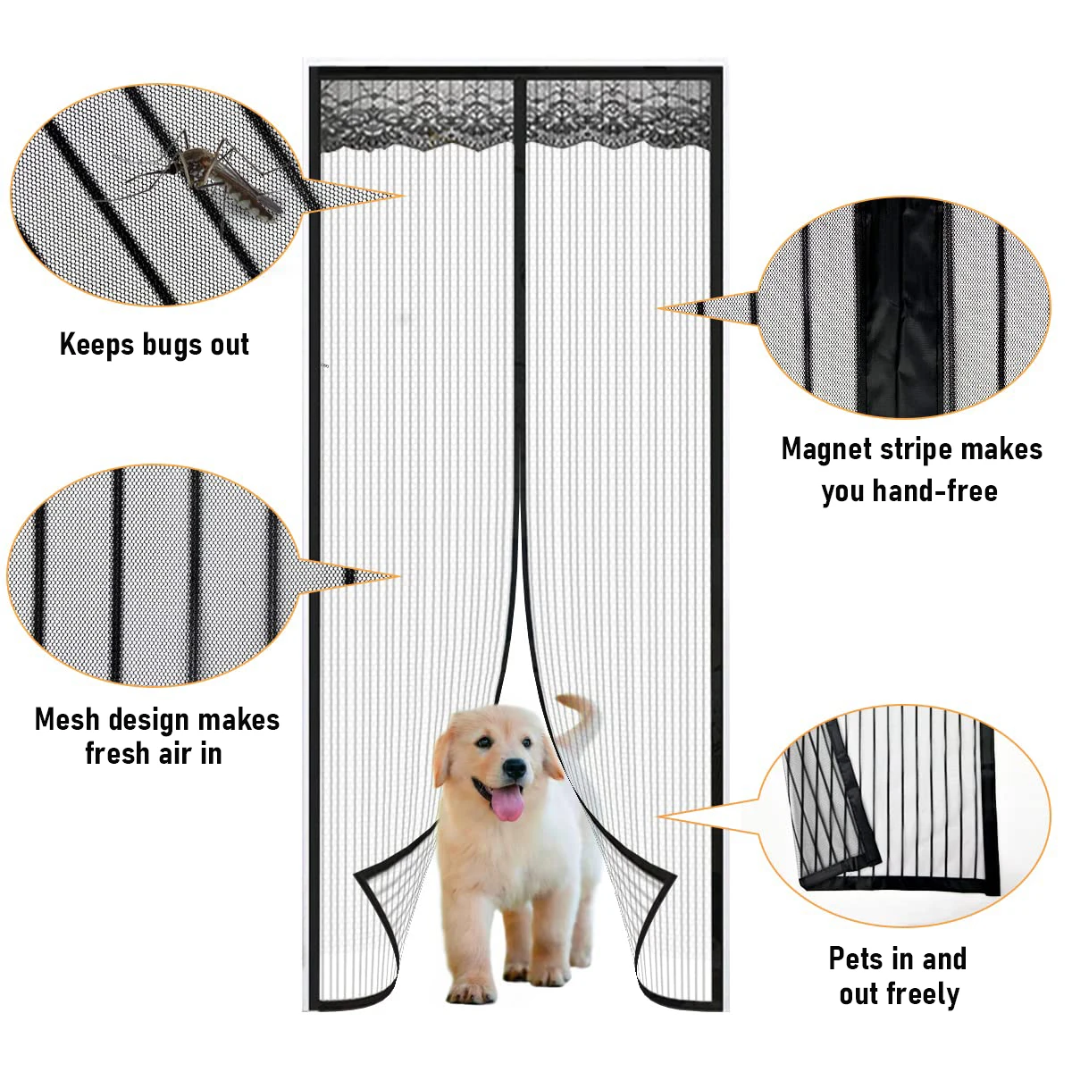 2024 New Magnetic Screen Door Curtain Anti-Mosquito Net Fly Insect Screen Mesh Automatic Closing Custom Size Easy Installation