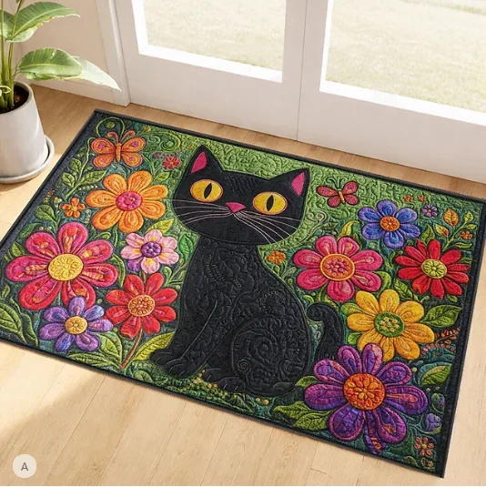 Black Kitten Faux Embroidered Cats Doormat Playful Cat-Themed Welcome Mat Durable Long-Lasting Quality for Home Entry