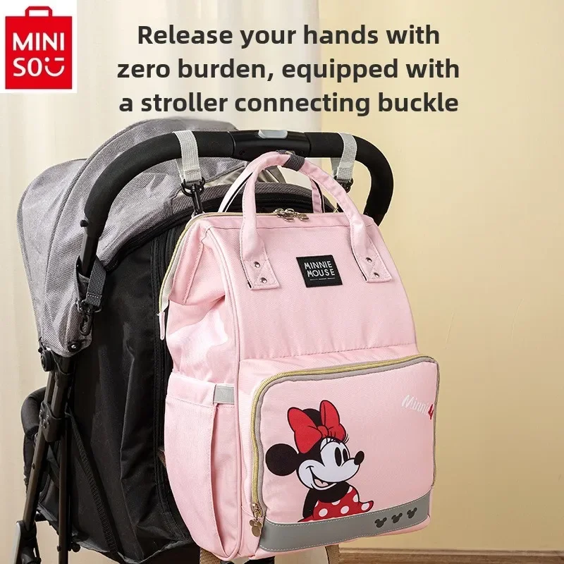 MINISO 2024 nuevo dibujo de Mickey de gran capacidad de moda de las mujeres al aire libre almacenamiento multifuncional bolsa materna e infantil