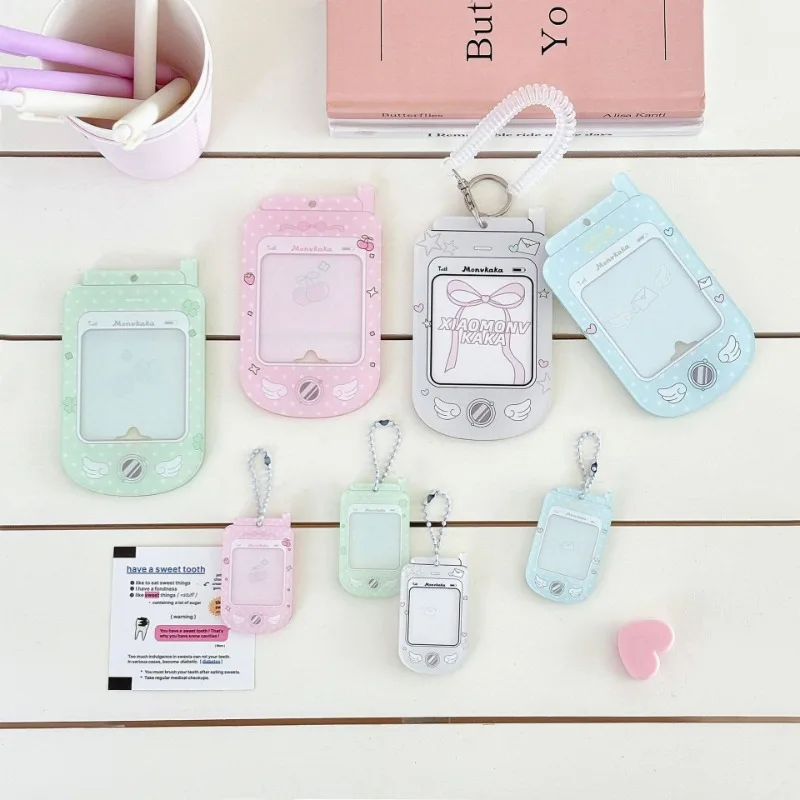 3 Inch Retro Japanses Kawaii Photocard Holder Lanyard Set Lucky Clover Wings Bow Phone Style Photo Card Cover Case Kids Gift