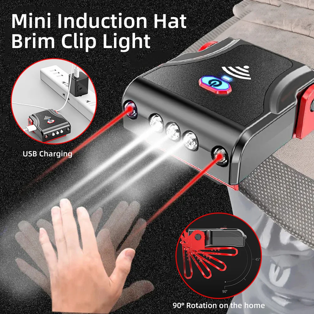 Lampe frontale à LED avec capteur, 4 Modes d'éclairage, Rechargeable par USB, lumière à induction