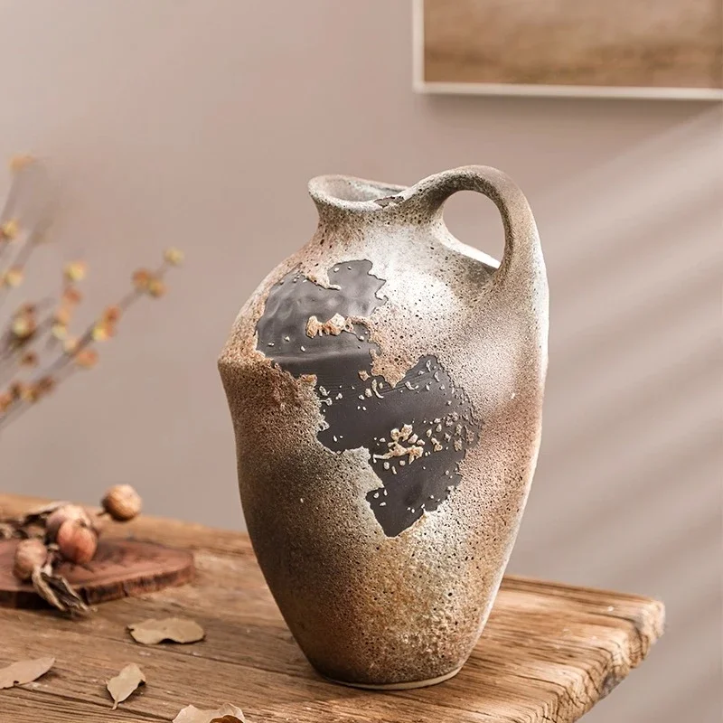 Vase retro ceramic art pottery pot small caliber high-end homestay flower arrangement