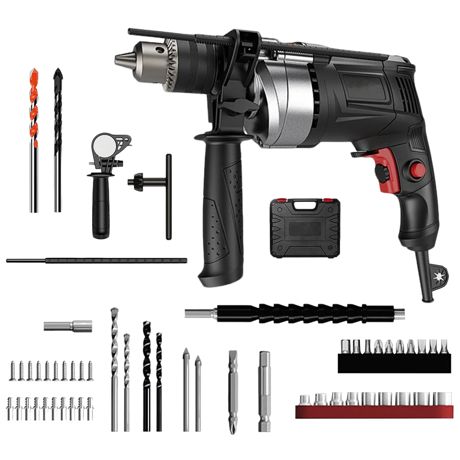 780 W elektrische Schlagbohrmaschine, 0–3000 U/min, variable Geschwindigkeit, Bohrhammer, Dual-Modus, Vorwärts-/Rückwärts-Handbohrmaschine, 13 mm Bohrfutter, für Holz, Stahl, Beton, Wandbohrungen,