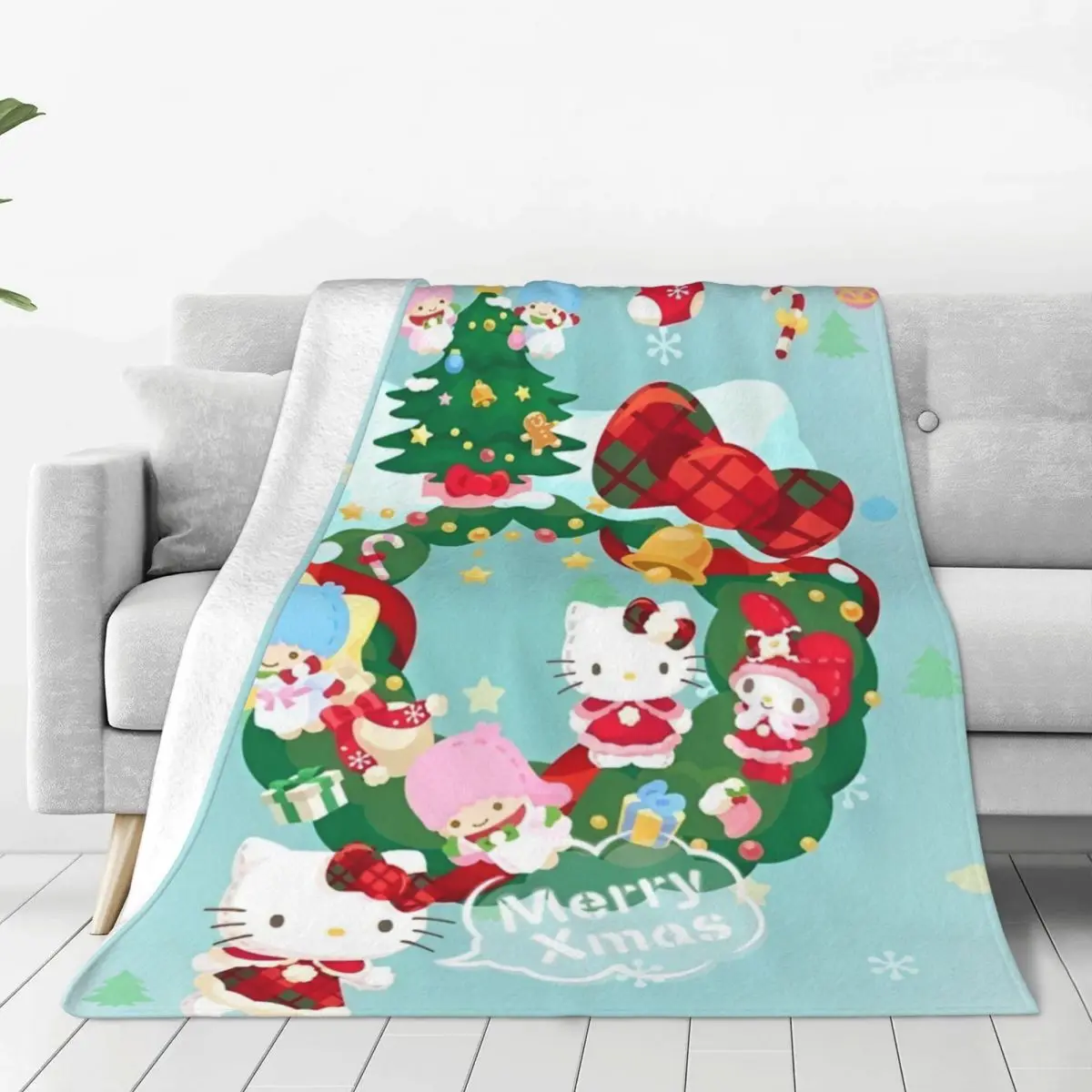 MINISO Sanrio Hello Kitty Christmas Blanket Quality Super Soft Throw Blanket Winter Picnic Couch Chair Street Trend Bedspread