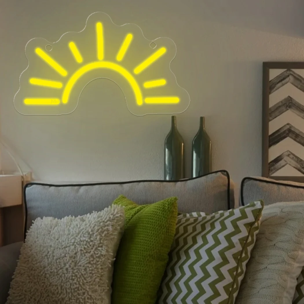 Sunrise Shape LED Neon Sign USB ขับเคลื่อนหน้าต่างไฟตกแต่งเหมาะสําหรับห้องนอน Home Party แขวนตกแต่งของขวัญโคมไฟ