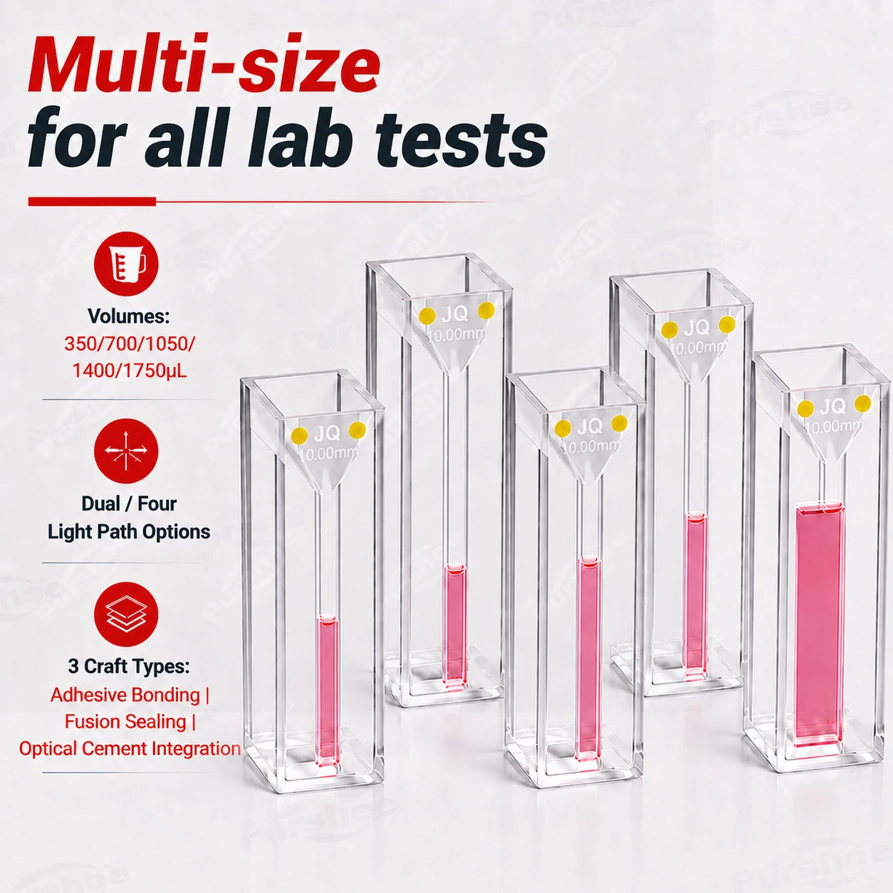 JGS-1 Fused Quartz Micro Cuvette 350μl-1750μl Dual & Quad Light Path Beveled Narrow Slit Sample Cell Lab Spectrophotometer Use