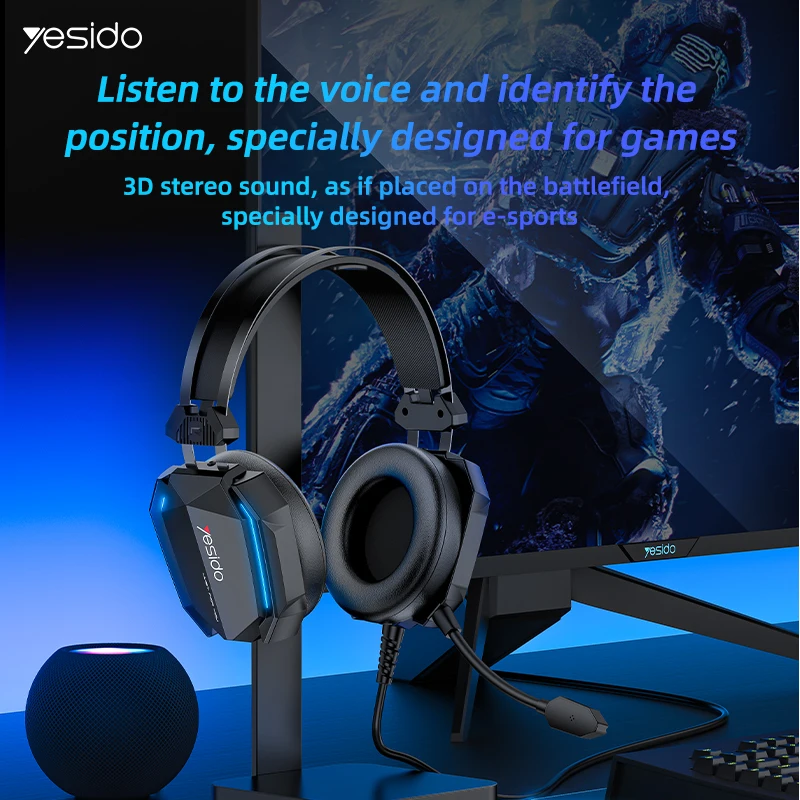 

yesido EK03 PC Gaming Headset Head mounted esports earphones with 3.5mm wired control and labeled gaming earphones