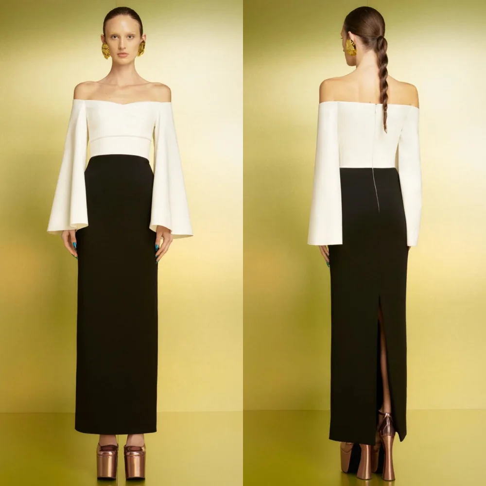 

Customized Simple Jersey Pleat Straight Off-the-shoulder Midi Dresses Bespoke Occasion Celebrity Chinese Style