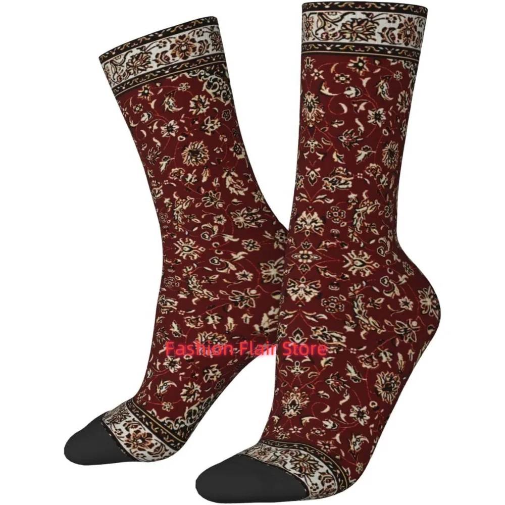 

Rust Red Oriental Rug Novelty Crew Socks Print Unisex Gifts Men Women