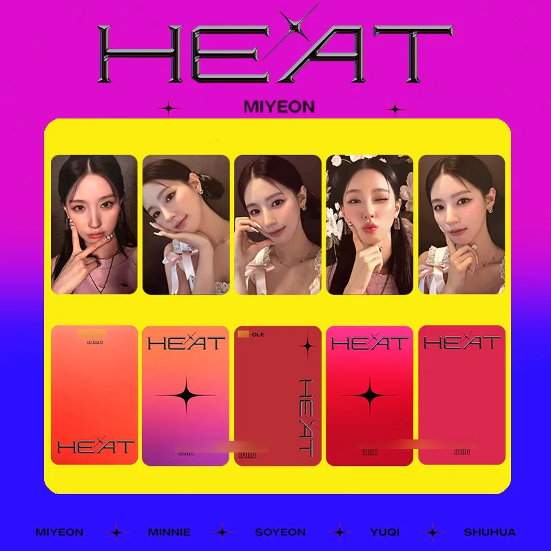 5Pcs/Set GIDLE New Album HEAT Idol Personal LOMO Cards Double-Sided Postcards Minnie Miyeon Soyeon Shuhua Yuqi Picture Fans Gift