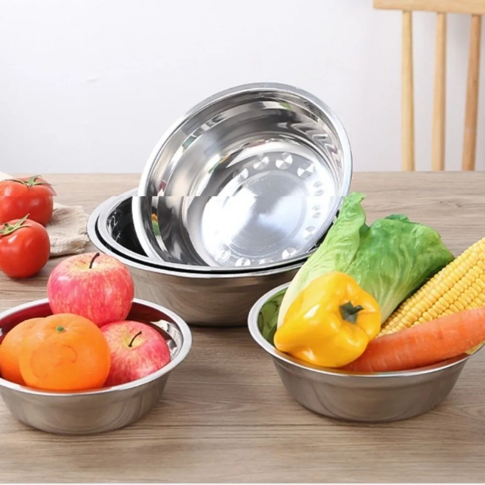 

New Food Grade Rice Bowl Durable Stainless Steel Soup Dish Multi-function 14-28cm Vegetable Washing Basin Kitchen Supplies