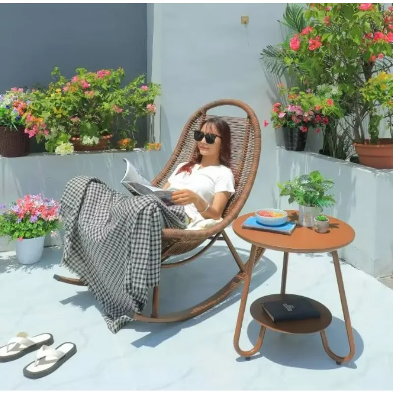 Mecedora de ocio tejida con cuerda para exteriores, B & B, Villa, jardín, silla tejida de mimbre creativa, muebles combinados, balcón rockin