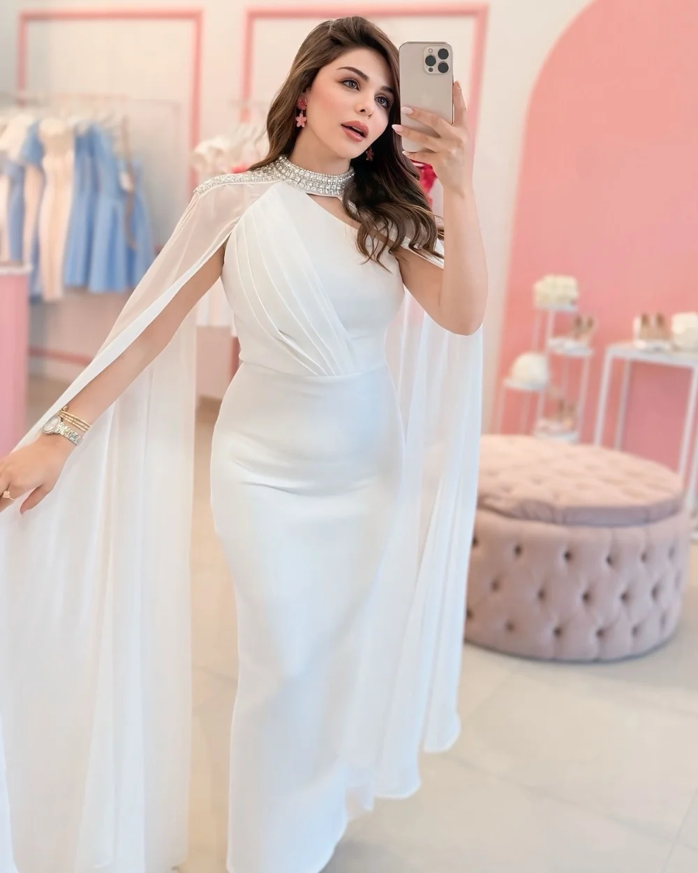 

Customized Modern Style Sexy Jersey Pleat Rhinestone Straight High Collar Midi Dresses Bespoke Occasion Dresses Elegant Classic
