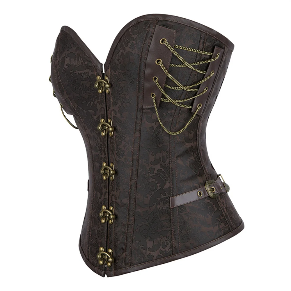 Women's Corsets Steampunk Body Shapewear Brown Gothic Clothes Overbust Bustier Vintage Burlesque Goth Waist Lace-up Corselet