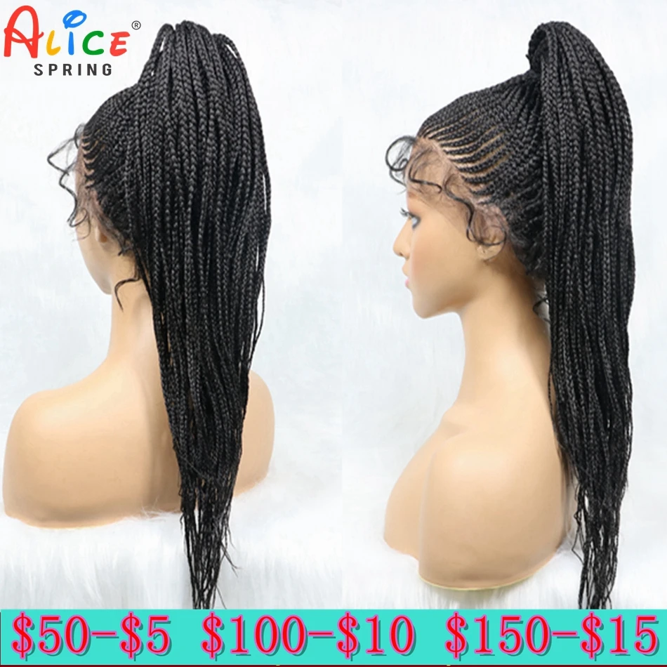 Braided Wigs Ponytail Synthetic Lace Front Wigs for Black Women Updo Style Super Lightweight Cornrow Braids Daily Wear Wigs