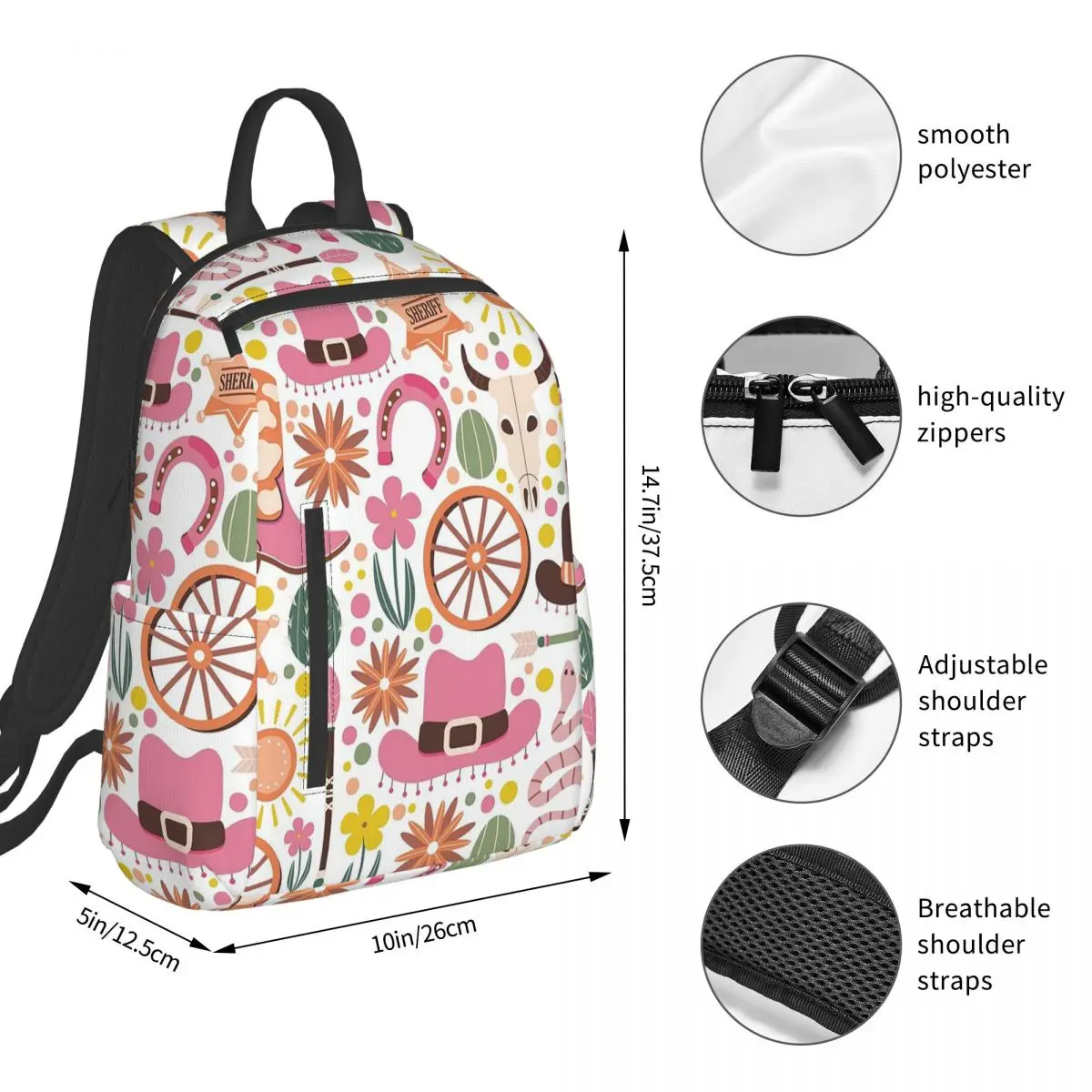 Adorable Western Cowboy Element Backpack Student BookBag Children School Bag Computer Shoulder Bags Boys Girls