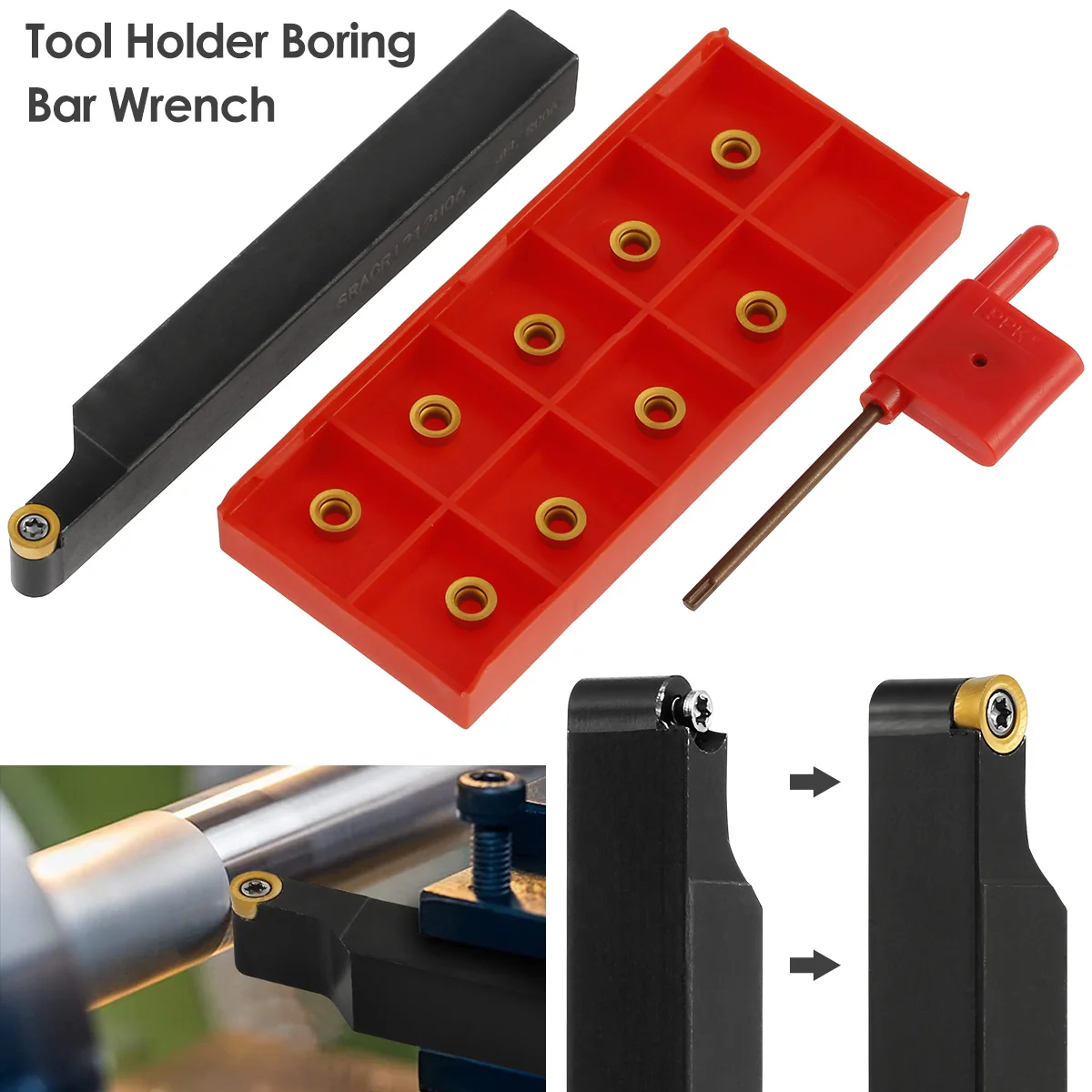 

Tool Holder Boring Bar Wrench Including 10 Pcs Carbide Inserts 1 Wrench SRACR1212H06 Professional Tool Holder Indexable Boring