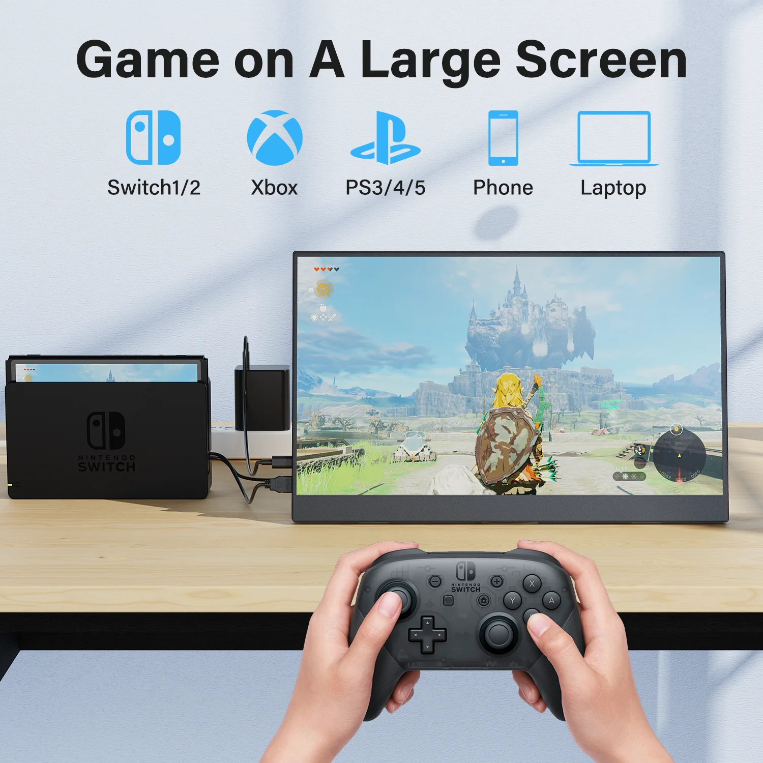 Amoudo-Monitor portátil de 15,6 pulgadas, 1920x1080P, pantalla extensible, Panel LCD IPS, soporte de orificio para bolígrafo, VESA, USBC, Mini HDMI, pantalla móvil 7