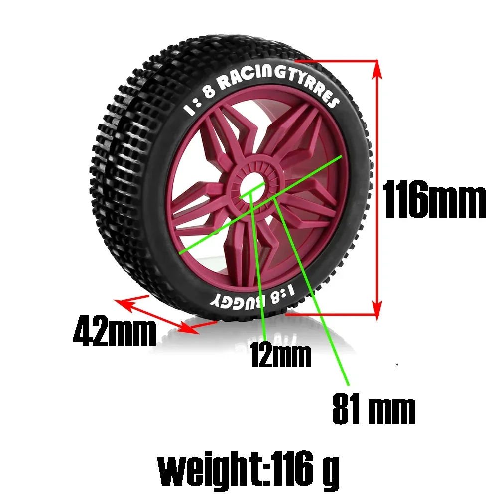 116mm 1/8 RC Off Road Buggy Tire Wheel 17mm Hex for ARRMA Traxxas Redcat Team Losi Kyosho VRX Hobao Nitro HPI HSP ZD Racing