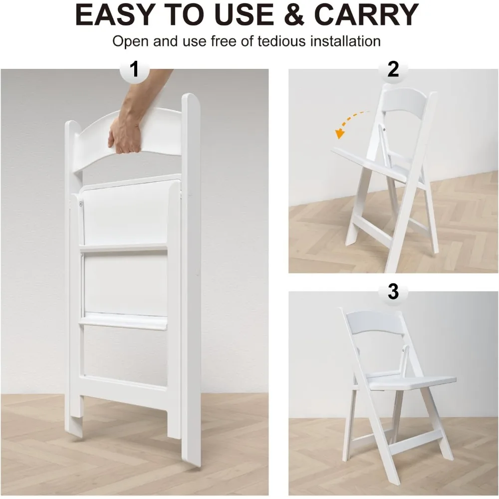Padded Seat White Folding Chairs, Lightweight and Comfortable for Weddings, 12 Pack Resin Chairs with Easy Folding Feature