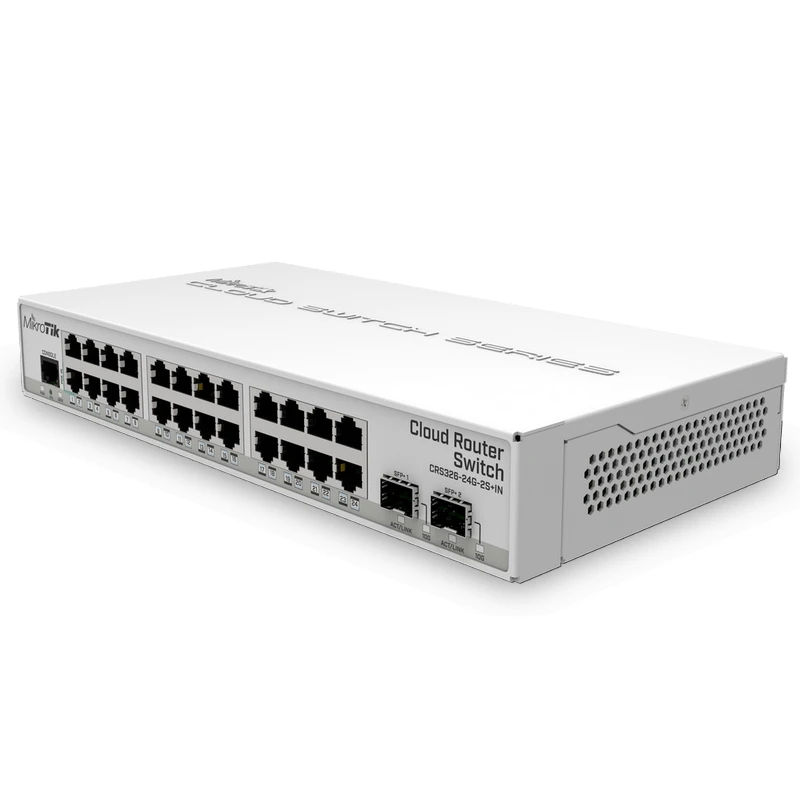 MikroTik CRS326-24G-2S+IN 24 Gigabit ports, 2 SFP+ cages and a desktop case Desktop switch